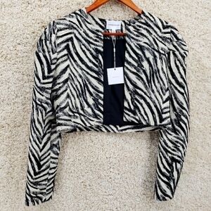 Nwt Lavender Brown women US Small ivory black jacket cropped open front blazer